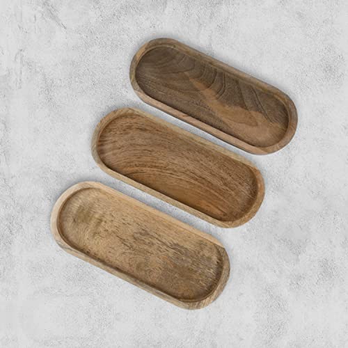 Samhita Mango Oval Wood Tray Set of 3 Perfect for Food Holder/BBQ, Serve Cheese, Sushi, Holiday Snacks, and More. (12" x 5" x 0.75")