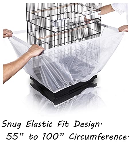 Tamu style Bird Cage Seed Catcher, Large, Stretchy Form Fitting Mesh Skirt Cover for Parrot Enclosures, Light and Breathable Fabric, Prevent Scatter and Mess, Reusable