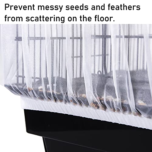 Tamu style Bird Cage Seed Catcher, Large, Stretchy Form Fitting Mesh Skirt Cover for Parrot Enclosures, Light and Breathable Fabric, Prevent Scatter and Mess, Reusable