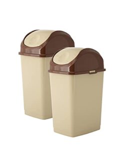 superio 4.5 gallon (2 pack) trash can with swing top lid, waste bin for home, kitchen, office, bedroom, bathroom- 18 qt (beige/brown)