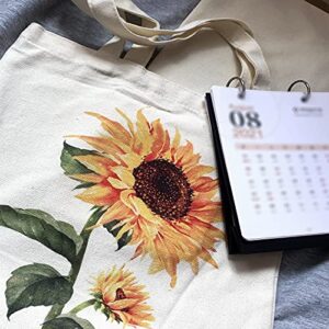 Kazova Boho Sunflower Cotton Canvas Bag Tote Bag Handbag Floral Shopping Bag Women Casual Shoulder Bags Watercolor Sunflower Reusable Grocery Bags Beach Lunch Travel Cotton Bag