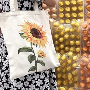 Kazova Boho Sunflower Cotton Canvas Bag Tote Bag Handbag Floral Shopping Bag Women Casual Shoulder Bags Watercolor Sunflower Reusable Grocery Bags Beach Lunch Travel Cotton Bag