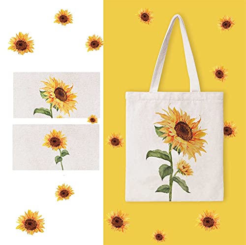 Kazova Boho Sunflower Cotton Canvas Bag Tote Bag Handbag Floral Shopping Bag Women Casual Shoulder Bags Watercolor Sunflower Reusable Grocery Bags Beach Lunch Travel Cotton Bag