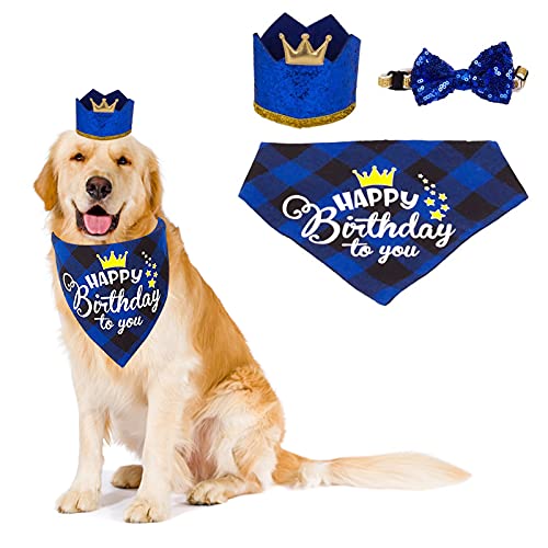 Dog Birthday Bandana Set Birthday Party Hat Shiny Dog Bow Tie Dog Birthday Party Supplies