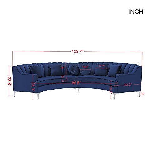 Modern Design Semi-Circular Shape Velvet Fabric Symmetrical Sectional Sofa, Including 2 Curved Couches