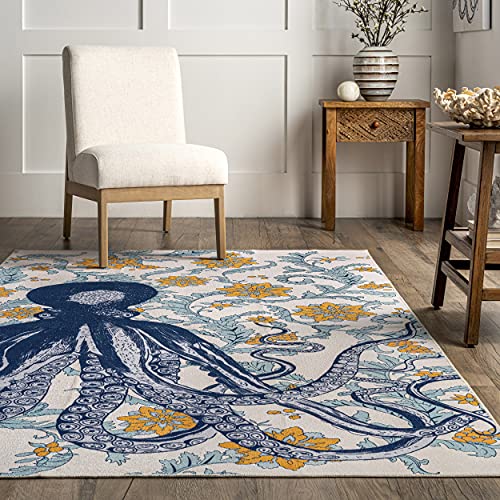 nuLOOM Patricia Machine Washable Octopus Area Rug, 4' x 6', Blue