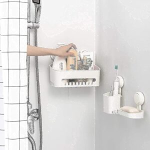 Shower Caddy Suction Cup Set Shower Shelf Shower Basket Shower Caddy with 4 Hooks One Second Installation NO-Drilling Removable Suction Shower Organizer Powerful Waterproof Bathroom Caddy Organizer