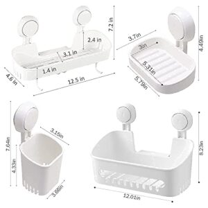 Shower Caddy Suction Cup Set Shower Shelf Shower Basket Shower Caddy with 4 Hooks One Second Installation NO-Drilling Removable Suction Shower Organizer Powerful Waterproof Bathroom Caddy Organizer