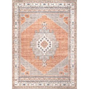 nuloom alicia machine washable medallion area rug, 8' x 10', rust