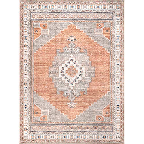 nuLOOM Alicia Machine Washable Medallion Area Rug, 8' x 10', Rust