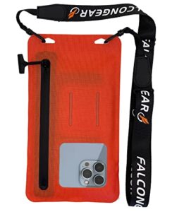 falcongear floating waterproof phone pouch universal waterproof phone case with zipper & adjustable lanyard cellphone dry bag for iphone 13/12/11 pro max xr galaxy s22/21/20 ultra (orange-red)