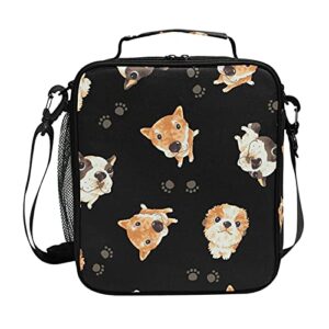 auuxva cute dogs puppy paw print insulated lunch box bags for women men kids girls tote crossbody thermal lunch container food carrier