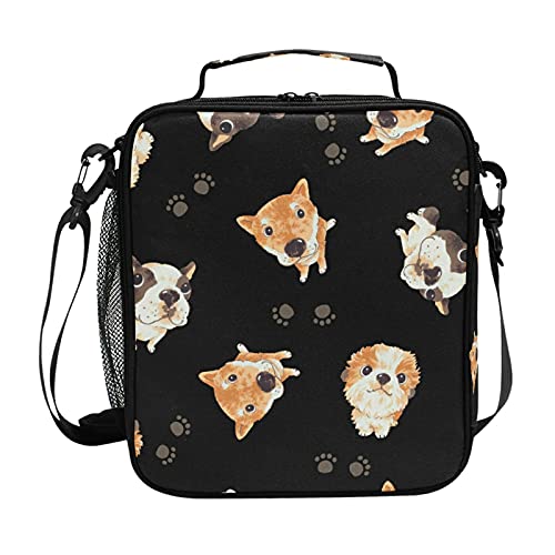 AUUXVA Cute Dogs Puppy Paw Print Insulated Lunch Box Bags for Women Men Kids Girls Tote Crossbody Thermal Lunch Container Food Carrier