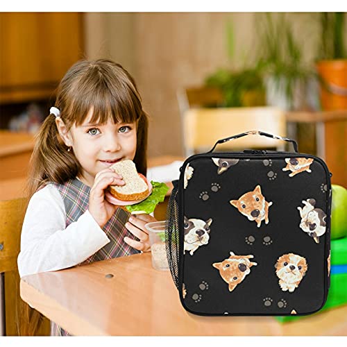 AUUXVA Cute Dogs Puppy Paw Print Insulated Lunch Box Bags for Women Men Kids Girls Tote Crossbody Thermal Lunch Container Food Carrier