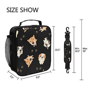 AUUXVA Cute Dogs Puppy Paw Print Insulated Lunch Box Bags for Women Men Kids Girls Tote Crossbody Thermal Lunch Container Food Carrier