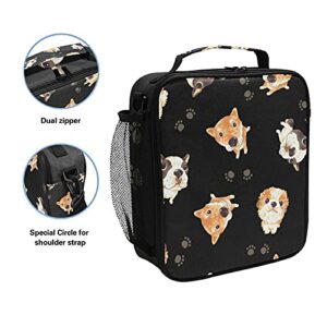 AUUXVA Cute Dogs Puppy Paw Print Insulated Lunch Box Bags for Women Men Kids Girls Tote Crossbody Thermal Lunch Container Food Carrier