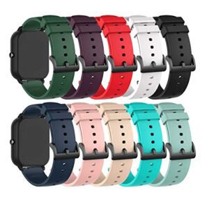 10-pack bands compatible for donerton p22 p32 p36/kalinco p22 replacement watch straps 20mm classic soft silicone breathable quick fit wristband for donerton & kalinco p22 smartwatch for women men