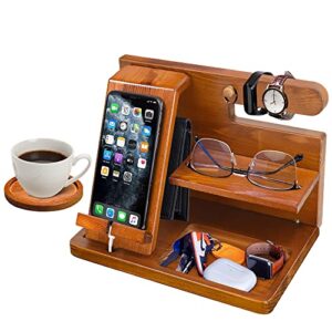 Phone Docking Station Wood Docking Station, Valentine's Day Gift for Men Nightstand Organizer, Men Gift Cell Phone Stand Watch Stand, Nightstand Organizer for Men, Gift for Boyfriend, Husband, Dad