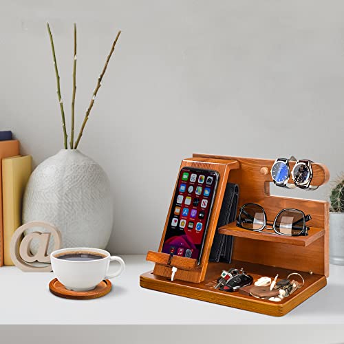 Phone Docking Station Wood Docking Station, Valentine's Day Gift for Men Nightstand Organizer, Men Gift Cell Phone Stand Watch Stand, Nightstand Organizer for Men, Gift for Boyfriend, Husband, Dad