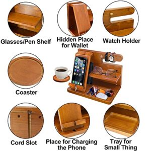 Phone Docking Station Wood Docking Station, Valentine's Day Gift for Men Nightstand Organizer, Men Gift Cell Phone Stand Watch Stand, Nightstand Organizer for Men, Gift for Boyfriend, Husband, Dad