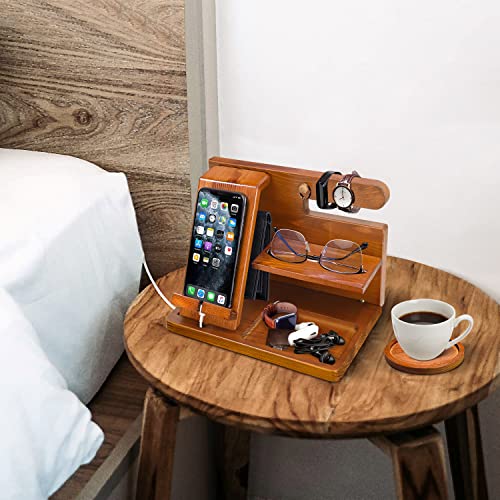 Phone Docking Station Wood Docking Station, Valentine's Day Gift for Men Nightstand Organizer, Men Gift Cell Phone Stand Watch Stand, Nightstand Organizer for Men, Gift for Boyfriend, Husband, Dad