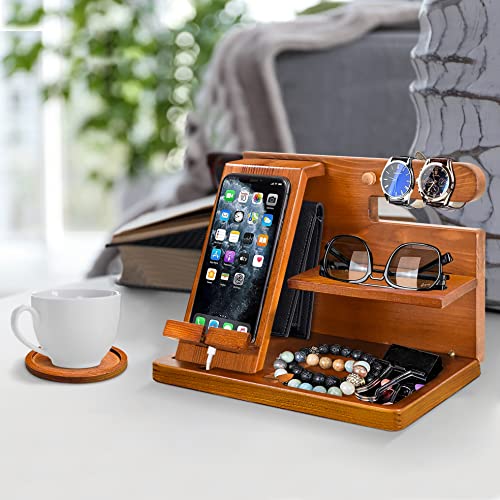 Phone Docking Station Wood Docking Station, Valentine's Day Gift for Men Nightstand Organizer, Men Gift Cell Phone Stand Watch Stand, Nightstand Organizer for Men, Gift for Boyfriend, Husband, Dad