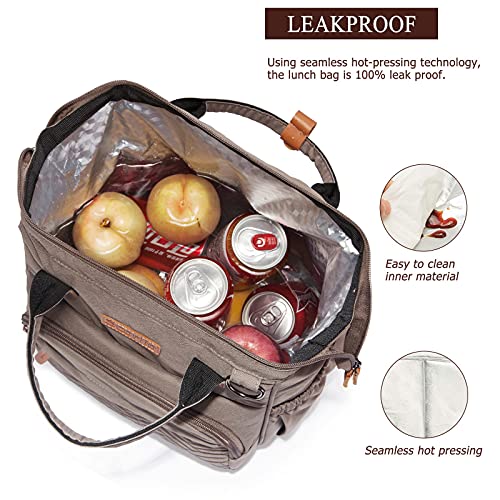 Scorlia Insulated Lunch Bag with Portable Flatware Storage Bag, Leakproof Cooler Box Bag with Adjustable Strap, Reusable Wide-Open Lunch Tote for Women/Men Work, School, Office, Picnic, 11L - Khaki