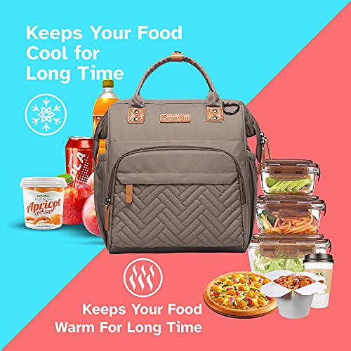 Scorlia Insulated Lunch Bag with Portable Flatware Storage Bag, Leakproof Cooler Box Bag with Adjustable Strap, Reusable Wide-Open Lunch Tote for Women/Men Work, School, Office, Picnic, 11L - Khaki