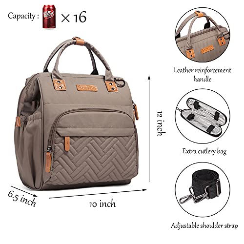 Scorlia Insulated Lunch Bag with Portable Flatware Storage Bag, Leakproof Cooler Box Bag with Adjustable Strap, Reusable Wide-Open Lunch Tote for Women/Men Work, School, Office, Picnic, 11L - Khaki