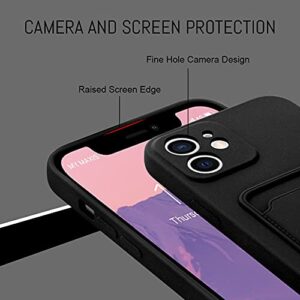 MZELQ Compatible with iPhone 13 (6.1 inch) Case, Card Holder Camera Protection Cover for iPhone 13 + Screen Protector, Card Slot Designed for iPhone 13 Phone Case -Black
