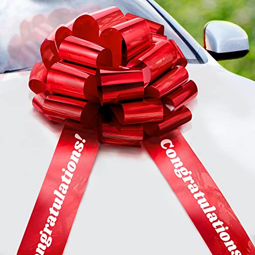 Zoe Deco Congratulations Car Bow (Red, 30 inch), Giant Gift Bow Pre-Printed with Congratulations, Big Bow for Car, Birthday Bow, Huge Car Bow, Car Bows, Big Bow for Gifts, Bow for Cars, Gift Wrapping