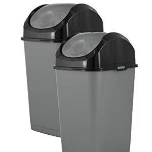 Small Swing Top Trash Can with Lid, 4.5 Gallon Plastic Trash Can, 2 Pack Compact Garbage Can, Wastebasket with Swing Top Lid, Waste Bin for Home, Kitchen, Office, Bedroom, Bathroom -18 Qt (Grey/Black)