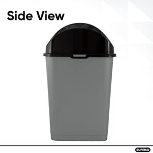 Small Swing Top Trash Can with Lid, 4.5 Gallon Plastic Trash Can, 2 Pack Compact Garbage Can, Wastebasket with Swing Top Lid, Waste Bin for Home, Kitchen, Office, Bedroom, Bathroom -18 Qt (Grey/Black)