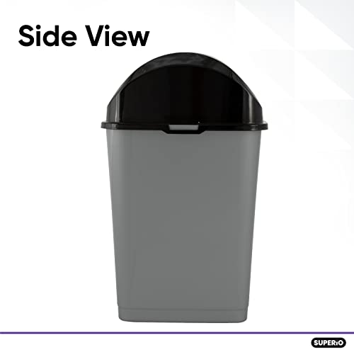 Small Swing Top Trash Can with Lid, 4.5 Gallon Plastic Trash Can, 2 Pack Compact Garbage Can, Wastebasket with Swing Top Lid, Waste Bin for Home, Kitchen, Office, Bedroom, Bathroom -18 Qt (Grey/Black)