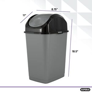 Small Swing Top Trash Can with Lid, 4.5 Gallon Plastic Trash Can, 2 Pack Compact Garbage Can, Wastebasket with Swing Top Lid, Waste Bin for Home, Kitchen, Office, Bedroom, Bathroom -18 Qt (Grey/Black)