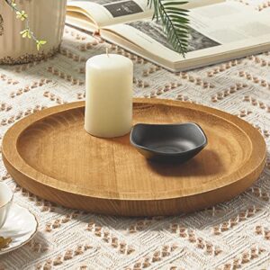athaliah round wooden tray small decorative trays,12.5''small wood serving tray rustic round wood decorative tray farmhouse candle holder tray for kitchen counter home decor