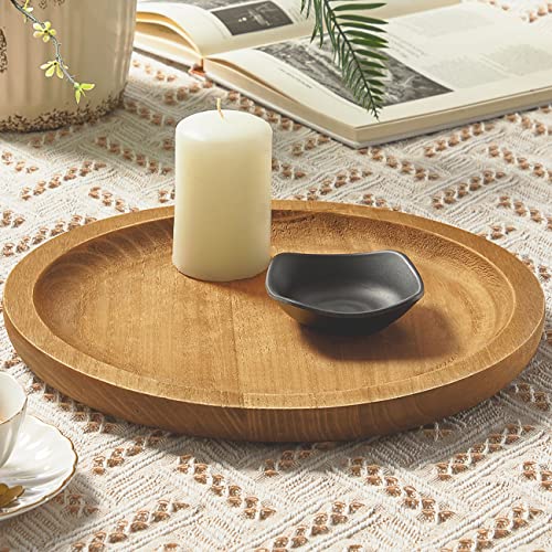 Athaliah Round Wooden Tray Small Decorative Trays,12.5''Small Wood Serving Tray Rustic Round Wood Decorative Tray Farmhouse Candle Holder Tray for Kitchen Counter Home Decor