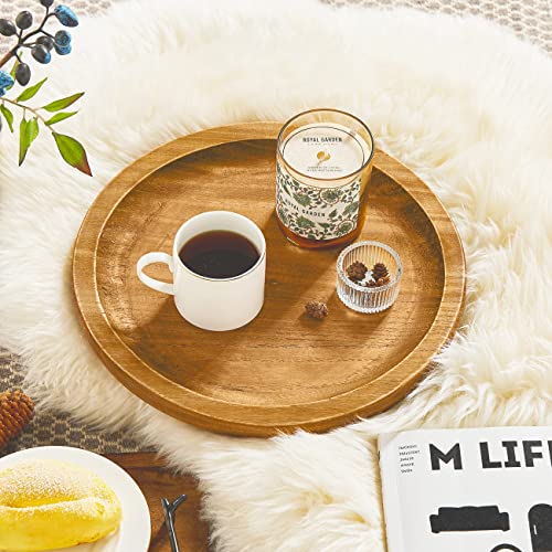 Athaliah Round Wooden Tray Small Decorative Trays,12.5''Small Wood Serving Tray Rustic Round Wood Decorative Tray Farmhouse Candle Holder Tray for Kitchen Counter Home Decor