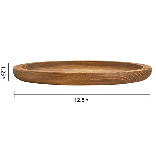 Athaliah Round Wooden Tray Small Decorative Trays,12.5''Small Wood Serving Tray Rustic Round Wood Decorative Tray Farmhouse Candle Holder Tray for Kitchen Counter Home Decor