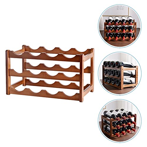 BESPORTBLE Wooden Wine Storage Rack Stackable Wine Bottle Holder 3 Layer Rustic Wine Shelf Cabinet Display 12 Bottles Organizer for Home Bar Shop Countertop