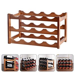 BESPORTBLE Wooden Wine Storage Rack Stackable Wine Bottle Holder 3 Layer Rustic Wine Shelf Cabinet Display 12 Bottles Organizer for Home Bar Shop Countertop