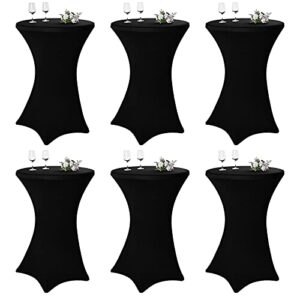pesonlook 6 pack cocktail spandex stretch square corners tablecloth 32"x43" black fitted high top table, cocktail round tablecloth table cover for bar wedding cocktail party banquet table(black)