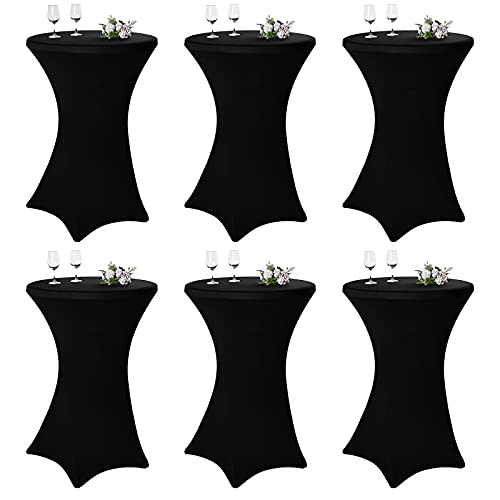 Pesonlook 6 Pack Cocktail Spandex Stretch Square Corners Tablecloth 32"x43" Black Fitted High Top Table, Cocktail Round Tablecloth Table Cover for Bar Wedding Cocktail Party Banquet Table(Black)