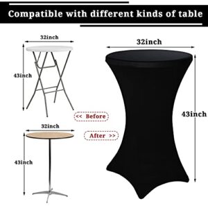 Pesonlook 6 Pack Cocktail Spandex Stretch Square Corners Tablecloth 32"x43" Black Fitted High Top Table, Cocktail Round Tablecloth Table Cover for Bar Wedding Cocktail Party Banquet Table(Black)