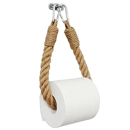 Funerom Metal Joint Hemp Rope Vintage Design Toilet Paper Roll Holder - Wall Mounted Toilet Tissue Holder - with Screws