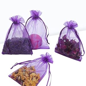 Kslong 100PCS Small Mesh Bags Drawstring 3x4,Sheer Organza Bags Drawstring for Jewelry, Mesh Party Wedding Favor Bags for Small Business,Candy,Bracelet Packaging,Empty Sachet Bags (Purple)