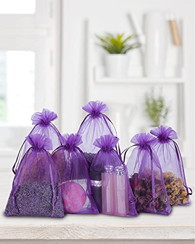 Kslong 100PCS Small Mesh Bags Drawstring 3x4,Sheer Organza Bags Drawstring for Jewelry, Mesh Party Wedding Favor Bags for Small Business,Candy,Bracelet Packaging,Empty Sachet Bags (Purple)