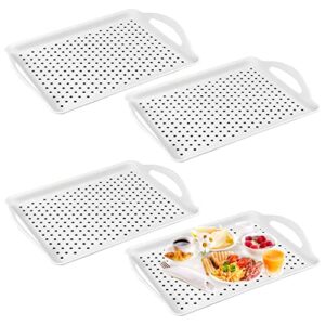 heihak 4 pack 16.5 x 11.4 x 1.6 inches plastic serving tray with handles, rectangle non-slip food serving tray for eating, home, restaurant, white