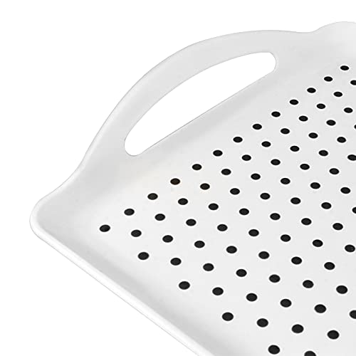 HEIHAK 4 Pack 16.5 x 11.4 x 1.6 Inches Plastic Serving Tray with Handles, Rectangle Non-Slip Food Serving Tray for Eating, Home, Restaurant, White