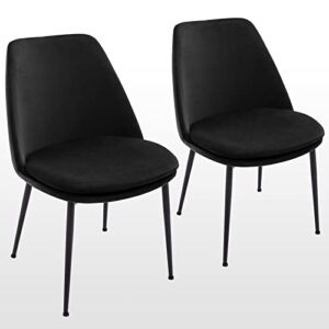 zesthouse modern dining living room chairs set of 2, mid-back velvet accent chairs with detachable cushion, armless desk chairs with metal legs, upholstered side lounge chairs for bedroom, black